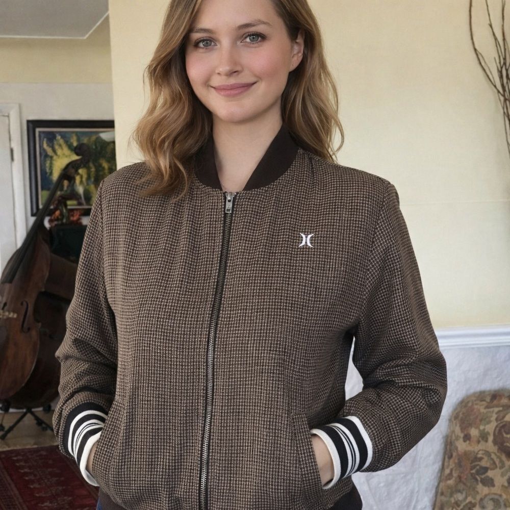 Vintage Hurley Houndstooth Mod Style Bomber Jacket